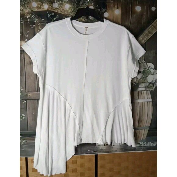 Free People Oversized White Blouse Size S/P Asymmetric 100% Cotton - Picture 1 of 12